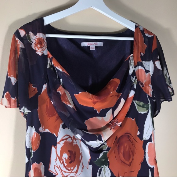 Jacques Vert Maxi Dress Size 16, Lined Flower Pattern, Butterfly Sleeves - Picture 2 of 8